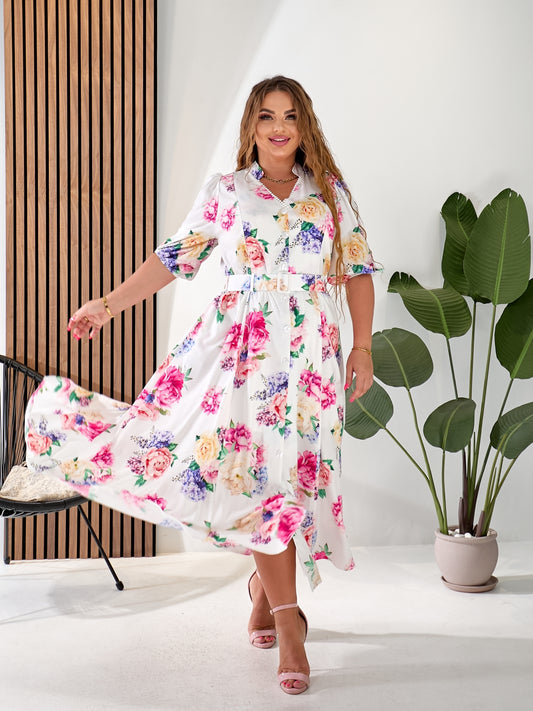 Excelente vestido vaporoso de mujer con estampado floral