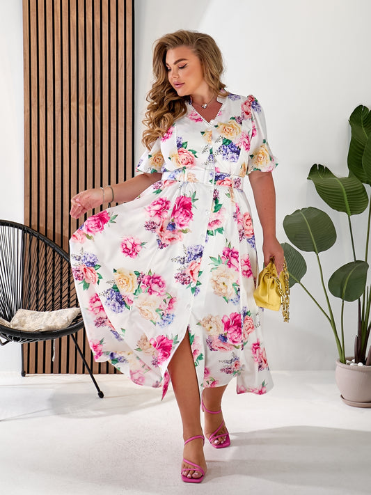 Excelente vestido vaporoso de mujer con estampado floral