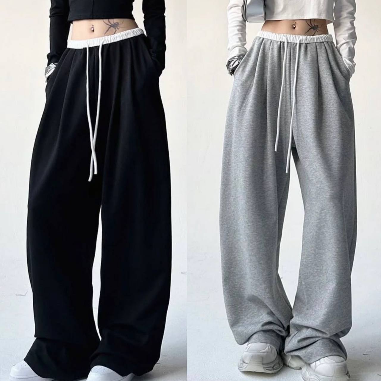 Pantalones básicos brillantes con cinturón blanco