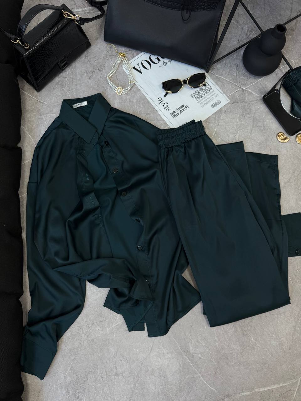Trajes de seda conjunto camisa + top + pantalones